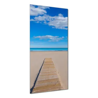 Wallario selbstklebende Duschrückwand 80 x 180 cm mit Motiv Auf dem Holzweg zum blauen Meer - Wandverkleidung mit Hochglanzlaminat in Glasoptik