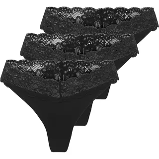 Tanga ONLY "ONLCHLOE LACE S.S THONG 3-PACK ACC", Damen, Gr. L (40), 3 Stk., schwarz (schwarz pack:x3), Obermaterial: 75% Nylon, 25% Elasthan, unifarben, figurbetont, Unterhosen Tanga, Topseller
