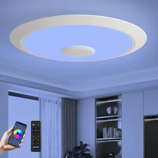 JDONG LED Deckenleuchte Dimmbar 72W mit Bluetooth Lautsprecher Rund | Badezimmer led Deckenlampe mit Fernbedienung und APP RGB Farbwechsel Einstellbar für Schlafzimmer Wohnzimmer Ø60cm