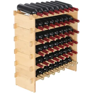 VEVOR Weinregal Weinständer für 48 Flaschen, BambusßFlaschenregal mit 6 Fächern, Stapelbar Vintage Weinständer Metall für Keller, Bar, Lagerraum usw. Flaschenhalter Weinflaschenregal 60 kg Belastbar