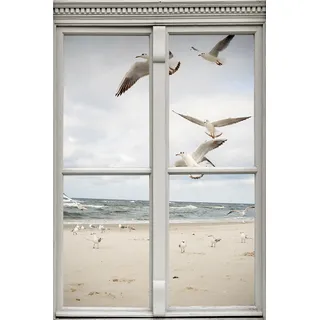 Queence »Möwen am Strand« Wandsticker, Wandbild, selbstklebend, 3D, Fenster,