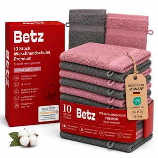 Betz 10 Stück Waschhandschuhe Premium 100% Baumwolle Waschlappen Set 16x21 cm Farbe Altrosa und anthrazit