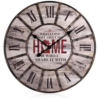 Wanduhr Uhr XXL Design Deko Wand Groß Küchenuhr Analog Vintage Metall Holz Braun - Beige