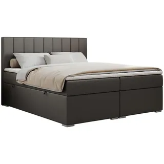 MKS Meble MKS Boxbett, Dunkelgrau, Textil, 2-Sitzer, H3, Rechteckig, 140x200 cm, Schlafzimmer, Betten, Boxspringbetten