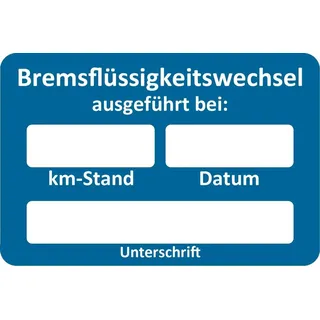 Eichner Aufkleber Bremsflüssigkeitswechsel ausgeführt blau/weiss 250 St.