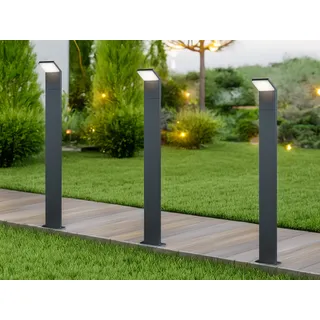 LED Pollerleuchte in Anthrazit 100cm - 3er Set Wegeleuchten Terrassenbeleuchtung - Grau