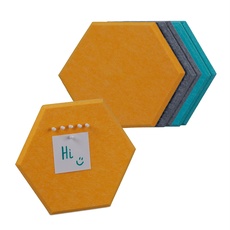 Bild Filzpinnwand, 6 Selbstklebende Sechsecke in 3 Farben, Filz, HBT: 26x30x0,9 cm, Filzwand inkl. Pinnnadeln, bunt