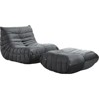 HOME DELUXE Relaxsessel mit Hocker CHILL - Anthrazit 102 x 87 x 70 cm | Sofa, Sessel, Couch, Liegesofa, Loungesessel - Grau