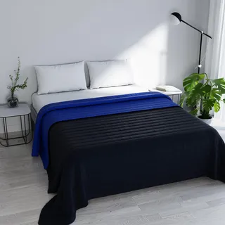 Italian Bed Linen Sommer-Steppdecke Linie Elegant Made in Italy Bedruckte Tagesdecke aus weicher Mikrofaser – Steppdecke Frühling Sommer Übergangszeit – Doppelbett 260 x 270 cm, Dunkelblau/Königsblau