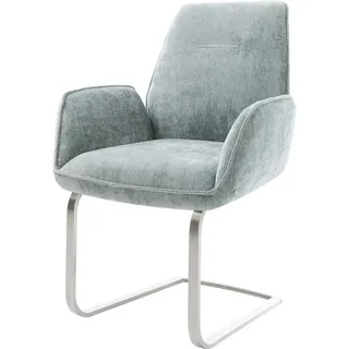 DeLife Freischwinger Zoa-Flex Chenille Pastellblau Freischwinger flach Edelstahl Taschenfederkern, Esszimmerstühle