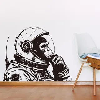 PLIGREAT Banksy Affe Wandaufkleber Astronaut Gorilla Wandtattoo Graffiti Affe Abziehen Und Aufkleben Wandaufkleber Für Jungen Schlafzimmer Wohnzimmer Spielzimmer Dekor 90 x 30cm