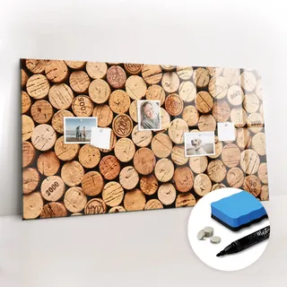 Magnetpinnwand Memoboard - Zubehörsatz - Schwarzer Marker + Schwamm + Magnete - 120 x 60 cm - Weinkorken aus Holz - Braun