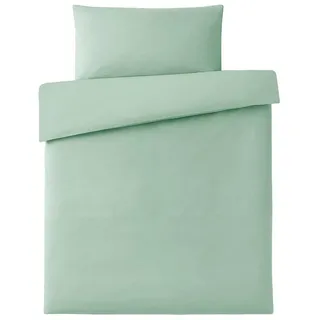 Makian Bettwäsche Baby Kinder 100x135, 40x60 cm | 100% Baumwolle, atmungsaktiv, pflegeleicht | Babybettwäsche Set mit Hotelverschluss, Oeko-Tex Zertifiziert (Eisgrün)