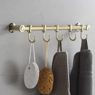 DAZI Kleiderhaken für Küche, Bad & Eingang 5 Haken Rostfrei & Platzsparen - Wandhaken Belastbar bis 8 kg - Garderobenhaken für Handtücher, Schlüssel, Jacken, Utensilien (Gold)