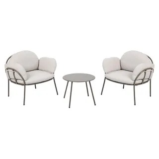 AXI Ziva Lounge Set mit Tisch & 2 Stühlen | Inklusive Kissen | Balkon / Garten Loungeset 3-teilig aus Olefin / Stahl in Beige | Gartenmöbel / - Beige