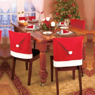 IHONYI 6er Set Weihnachten Stuhlhussen + Besteckhussen, Weihnachts Stuhlhussen Rot, Stuhlhussen Weihnachten Groß, Chair Cover Christmas Für Festliche Dekoration Geschenkset