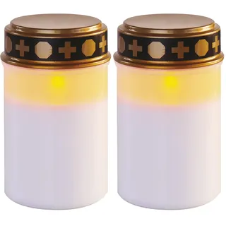 EMOS LED Grabkerze, Vintage-Grablicht mit Timer, IP44 wasserdichte Grableuchte für den Außenbereich, Kunststoff, weiße batteriebetriebene Grablampe, Friedhofskerze, 10 000 Stunden Lebensdauer, DCCV21
