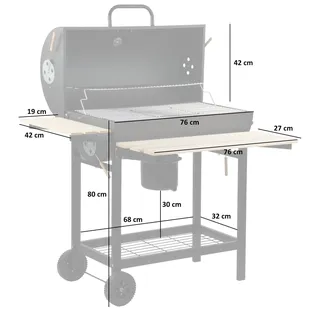 BBQ-Toro Holzkohle Grillwagen | Ø 42 x (L) 80 cm | Premium Kohle Smoker fahrbar - Schwarz