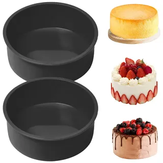 YXHZVON Silikon Backform 20 cm, 2 Stücke Silikon-Motivbackform Rund, Backform für Heißluftfritteuse, Kuchenform für Kuchen und Brote, Schwarz