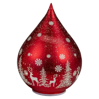 LED Deko Tropfen Winter rot 21 cm Glasleuchte + Timer (6h an / 18h aus) Farbglas Batteriebetrieben. - Stimmungslicht - Rot