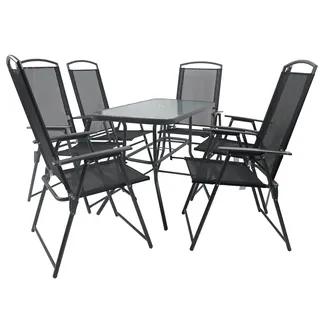 VCM Gartenmöbel Set Alu Tisch 7-tlg. 6x Stapelsessel Essgruppe Gartenset anthrazit