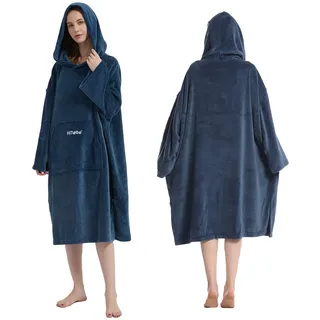 Hiturbo Bademantel, Damen Herren Robe, Unisex, Einheitsgröße, Warmer Weicher Fleece Mogenmantel mit Kaputze, für Strand, Schwimmbad, Zuhause