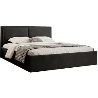 FEDVE Polsterbett Doppelbett Osterne II Schlafzimmer Bett Bettkasten 180x200 cm Schwarz (Riviera 100) - Schwarz