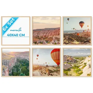PHOTOLINI Bilderrahmen 40x40 Natur Holz MDF, 6er Set quadratisch 40x40 cm | Foto Rahmen zum Aufhängen, Rahmen 40 x 40 mit Acrylglas, Bilderrahmen Collage, photo frames for wall für Foto & Poster