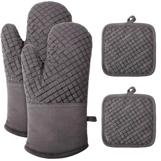 Ankway Ofenhandschuhe Topflappen Topfhandschuhe 4er Set – Hitzebeständige und rutschfeste Backhandschuhe, weiche Baumwolle, Lange Flexible Dicke silikon Kochhandschuhe zum Kochen