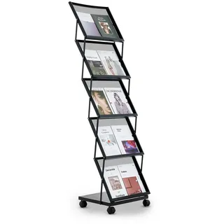 Vevor faltbarer Prospektständer Zeitschriftenständer mit 5 Taschen, rollbarer Literaturständer Kataloghalter Schrägsteller, Buchständer Bodenaufsteller für Messe, Büroshows, Ausstellung