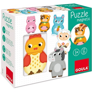 Goula 455245 - Puzzle Magnetic, Magnetisches Holzpuzzle Bauernhoftiere, Tiere-Magnetpuzzle, 10-teilig