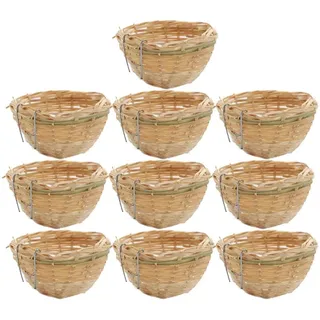 Fenteer 10 Stück Nester für Vogelkäfige Vogelnest, Kanariennest Zuchtkäfig, Handgewebte Bambus Vogelkäfige mit Hängendem Haken, Handmade Pet Bird Rest Cave, Nests Cages for Bird