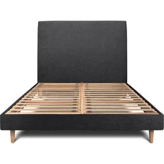 Bett mit Kopfteil – Korbgeflecht-Canvas-Stoff - 140 x 200 cm - Schwarz