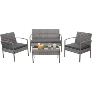 Poly-Rattan Garnitur HWC-F56, Balkon-/Garten-/Lounge-Set Sitzgruppe grau, Kissen dunkelgrau - Grau