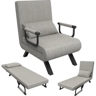 Sessamen-LP Schlafsessel 3 in 1 Klappbares Schlafsofa mit Bettfunktion, Gästebettfür Verstellbare Rückenlehne Klappsessel Klappbett mit Armlehne Kissen Sofabett Wohnzimmer, Schlafzimmer, Hellgrau - Hellgrau