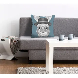 queence Dekokissen »Maricka« mit einem Hasen mit Hut, blau