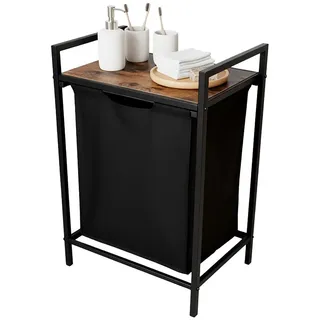 Relaxdays 10052572_8208 Wäschekorb 65 l Rechteckig Eisen, MDF-Platten, Polyester Schwarz, Braun