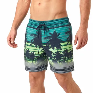 RIPT Herren Badeshorts Schnell Trocknend – Badehose mit Mesh Innenfutter, UV50 Sonnenschutz, Kordelzug Boardshorts für Strand Schwimmen Urlaub Sommer (Limette/Blau, XXL)