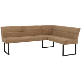 Mendler Eckbank HWC-O81, Esszimmerbank Bank, (310g/m2) Chenille Stoff/Textil Metall 210x159cm hellbraun - Braun