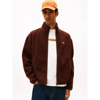 Sweatjacke TOMMY JEANS "BADGE TEDDY", Herren, Gr. XL, rich braun, Sweatware, Obermaterial: 100% Polyester, unifarben, relaxed fit normal, Rundhals, eingesetzt Bündchen, Sweatjacken Sweatjacke, Relaxed fit, Teddy-Fleece, Stehkragen