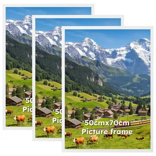 Hoikwo 3 Stück Weiße Bilderrahmen 50x70 cm, Aluminiumrahmen 70x50 cm Perfekt für Poster & Kunstdrucke - Nur für Wandmontage
