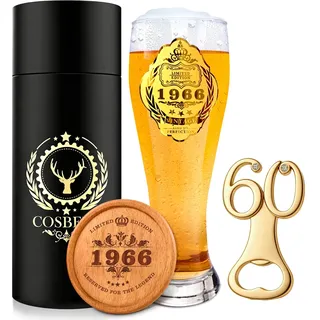 COSBERY 1966 Geschenk zum 60 Geburtstag Mann, 1966 Bierglas mit Gravur 580ml, Personalisierte Deko 60. Geburtstag Mann Bier Geschenke für Männer Geburtstagsgeschenk für Männer 60 Papa Opa Geschenkidee