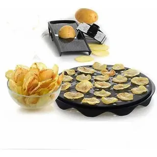 Mastrad Top Chips Set Chipsmaker + Mandoline, Mikrowellen-Chipsbräter, Silikon, Kunststoff, Schwarz, F64601 - Schwarz