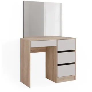 Vicco Schminktisch Sherry Sonoma 90 cm mit Spiegel , Sonoma Eiche, Weiß , Holzwerkstoff , 4 Fächer , 4 Schubladen , Rechteckig,Rechteckig , 90x75x40 cm , Schlafzimmer, Schminktische