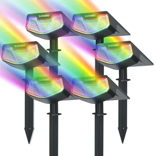 SUNNMO Solarlampen für Außen Garten, Solarstrahler für Außen sehr Hell 32 LED, Solarleuchten Garten Winterfest IP65 Wasserdicht, Gartenbeleuchtung Solar Gartenleuchten Strahler Bunt RGB, 6 Stück