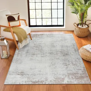 Livabliss Kampen Wohnzimmer modern – Abstrakt Design in Marmor Optik für Wohnzimmer 160x216 cm, Esszimmer, Schlafzimmer - Marmor groß, weicher Kurzflor in Beige, Grau, Elfenbein