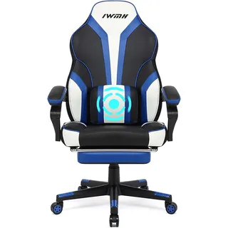 IntimaTe WM Heart Gamingstuhl,Racingstuhl mit hoher Rückenlehne,Ergonomischer Gaming Stuhl mit Massage-Lendenstütze,Schreibtischstuhl Drehstuhl mit klappbarer Fußstütze, Blau