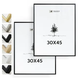 Heimlich® - Bilderrahmen - 30x45 cm, Aluminium Metall, Schwarz, 2er-Pack - Kleine Posterrahmen mit Kunststoffabdeckung - Nur zur Wandmontage