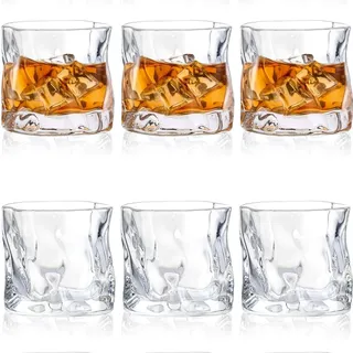 FDDU 6 Stück Unregelmäßiges Kristall Whiskeygläser, Spiegelau Gläser, Wiskygläser- Set, Bleifrei Kristallgläser, Rum Gläser, Eiskaffeegläser, für Zuhause, Bars, Restaurants, Hotels (200ml)