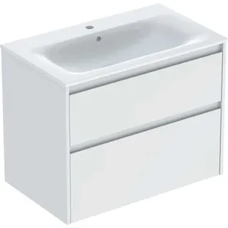 Geberit Renova Plan Set Möbelwaschtisch schmaler Rand, mit Unterschrank, 2 Schubladen, 80x62,1x48cm, 504.040.00.1, Farbe: Waschtisch: weiß, Front/Korpus: weiß/lackiert seidenmatt
